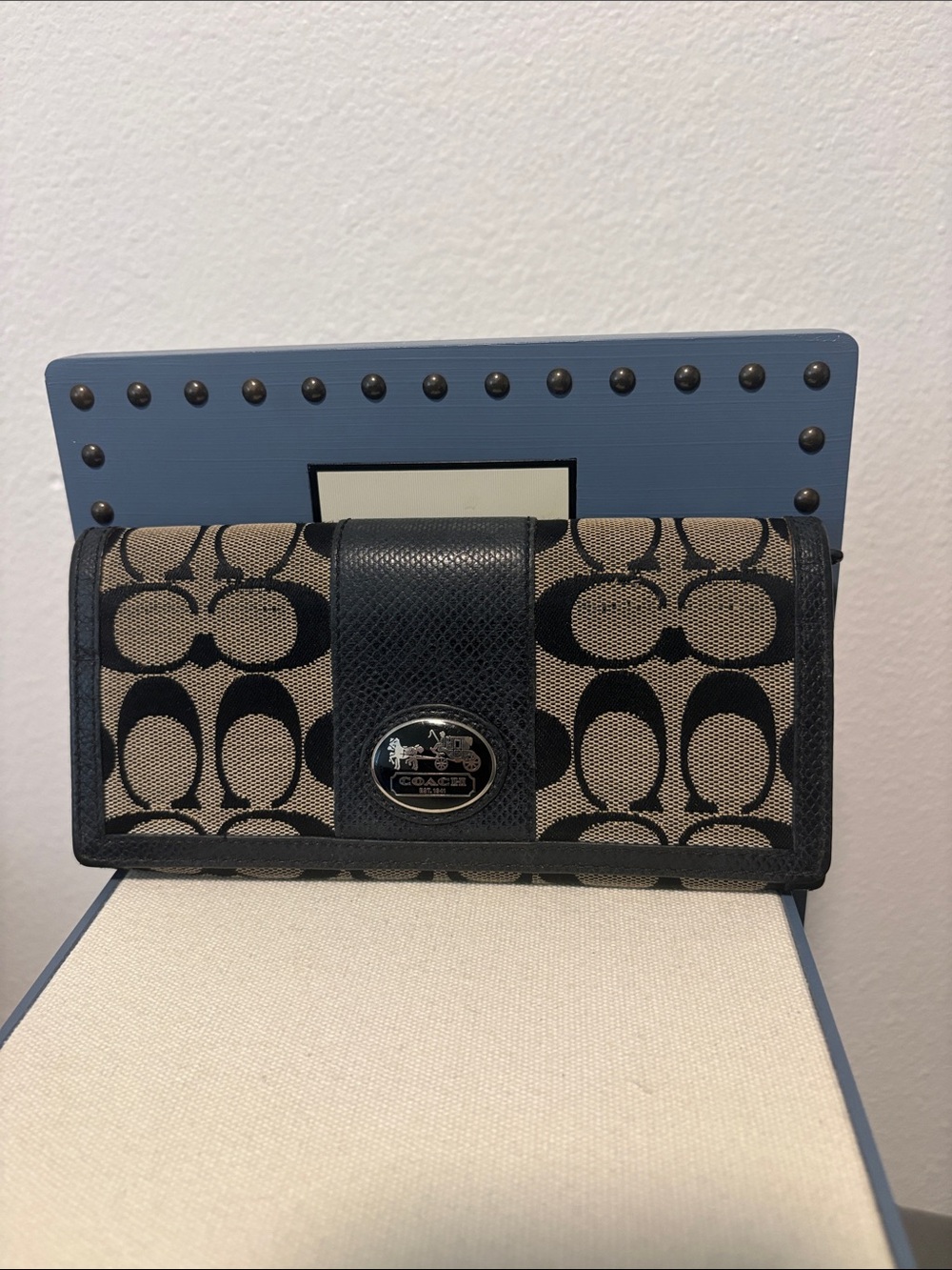 Coach Long Gray & Black Signature Wallet